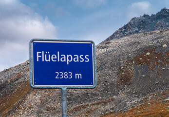 Fluelapass, Switzerland - September 29, 2021: The Fluelapass at 2383 metres is an alpine pass in...