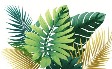 isolated tropical palm leaves on a white background. Generative AI