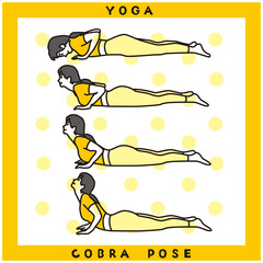 ヨガのポーズをする女性のイラスト　コブラのポーズ