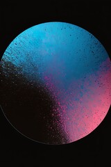 A black circle with some glowing colors blue and pink on a black background