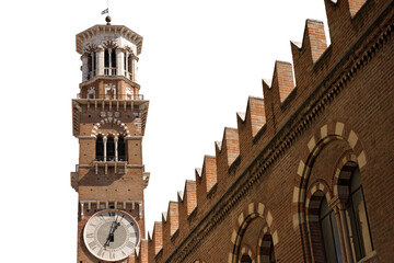 Medieval Lamberti tower (Torre dei Lamberti - XI century), isolated on white or transparent...