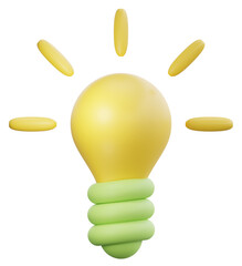 3d cartoon light bulb object icon. Use on business creative idea and brainstorming solution development 3D rendering emoji illustration
