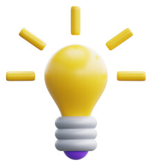 3d cartoon cute light bulb object icon. Use on business creative idea and brainstorming solution development 3D rendering emoji illustration