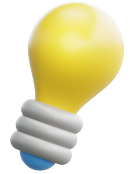 3d Cute Light Bulb Icon. Use On Business Creative Idea And Brainstorming Solution 3D Rendering Emoji Illustration