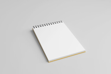 Clean notebook or notepad with binder for mockup isolated on white background. 3d render