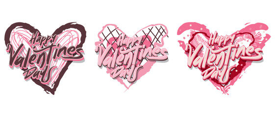 Collection of happy valentines day lettering with cute love symbols. Vector illustration