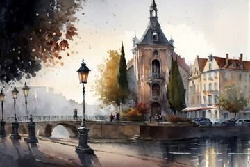 Watercolor painting France