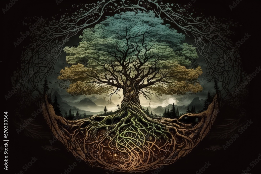 Wall mural yggdrasil, the name of the tree of life in norse mythology. the world tree or the tree of the world 