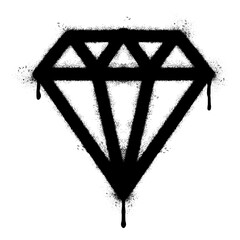 Spray Painted Graffiti diamond Sprayed isolated with a white background. graffiti diamond with over spray in black over white.