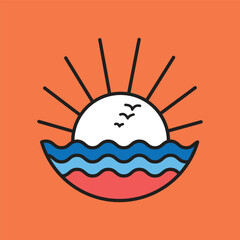 Vector illustration style vintage surfing theme badge design. For t-shirt prints, posters, stickers and other uses.