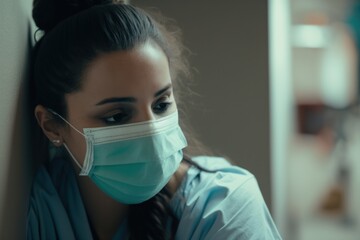 Fototapeta na wymiar Generative Ai portrait of a tired female doctor or nurse