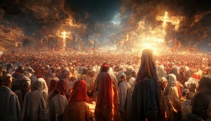Judgement day. The return of Jesus Christ, New Testament,  Hell and Heaven concept. Illustration. Generative AI