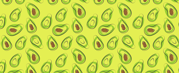 Avocado seamless pattern. Hand draw vector illustration on isolated white background