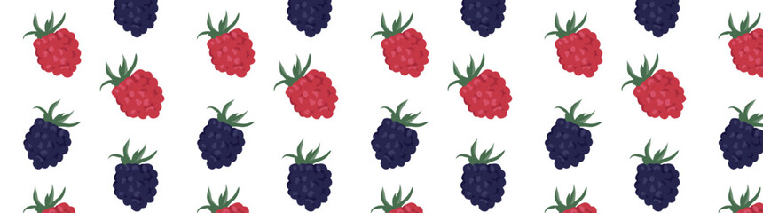
Seamless pattern with blackberry and raspberry berries on a white background. Brigt juicy Berris vector illustration