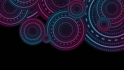 Glowing neon abstract futuristic design with circles