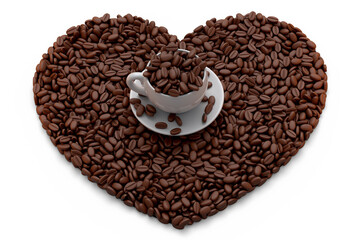 Ceramic coffee cup with coffee beans for americano, espresso, mocha, latte