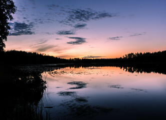 Sunset over a beautiful lake in Sweden