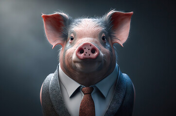 portrait of pig dressed in a formal business suit