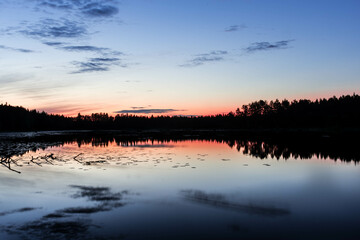 Sunset over a beautiful lake in Sweden