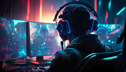Obraz premium Professional eSports gamer in action playing on his computer