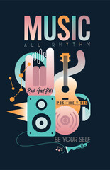 Music rock and roll  T-shirt design vector illustration