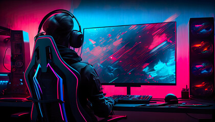 Professional eSports gamer in action playing on his computer