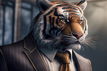 portrait of tiger dressed in a formal business suit