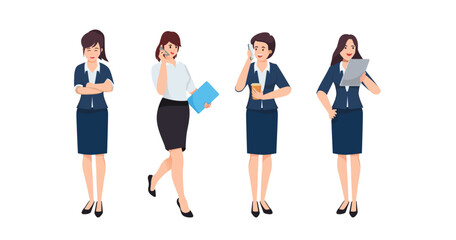 Fototapeta premium Young businesswomen wearing formal costume,in cartoon character,