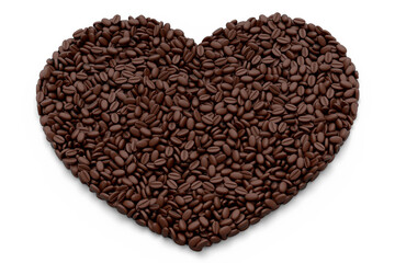 Roasted coffee beans spread out as background, concept takeaway food and drink