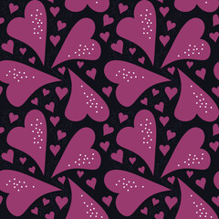 Fototapeta premium Seamless pattern with heart shapes and sparkles, colorful vector background, romantic holiday concept.