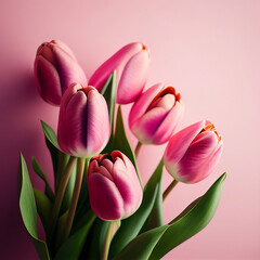bouquet of pink tulips on pastel background, Ai generated