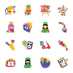Obraz premium Bundle of Flat Nurse Sticker Vectors