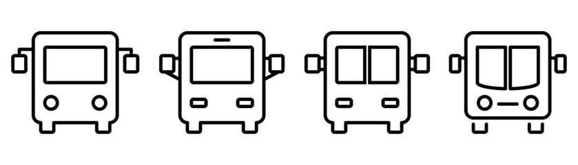 Set of bus icon. Outline school bus icon in black. Auto symbol. Outline black bus icon. Line transport symbol. Isolated autobus pictogram. Stock vector illustration © ivbiv
