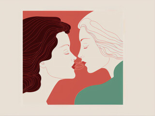 Ilustración de un beso entre dos mujeres que se quieren, creada con IA generativa