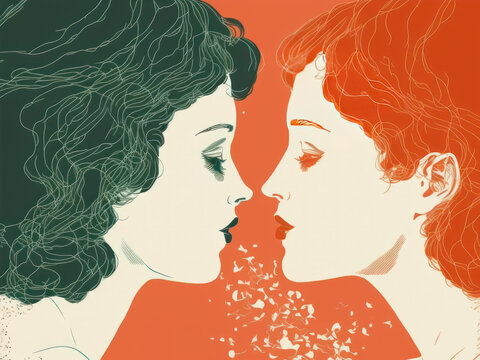Dos mujeres que se emocionan ante el primer beso, creada con IA generativa