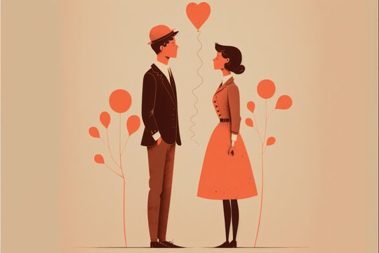 Ilustración antigua de una joven pareja enamorada creado con IA generativa