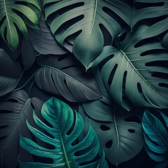 Wallpaper with tropical leaves, inside the jungle, generative ai
