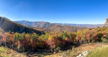 A view of the Blue Ridge Parkway in Boone, NC during the autumn fall color changing season.