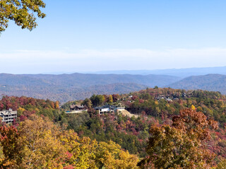 A view of the Blue Ridge Parkway in Boone, NC during the autumn fall color changing season.