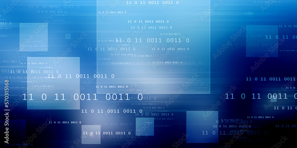 Poster 2d illustration abstract digital binary data on computer screen