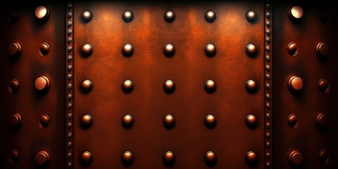Rust metal texture background with a grungy dark brown rusty corten steel facade wall with rivets. Generative AI