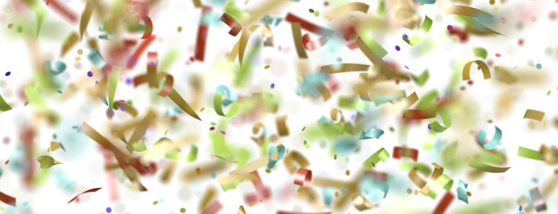 Multicolored paper confetti on transparent background. Realistic confetti flying. Colorful scattered items to holiday decorations.