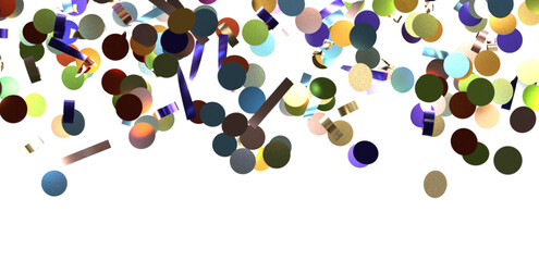 Multicolored paper confetti on transparent background. Realistic confetti flying. Colorful scattered items to holiday decorations.