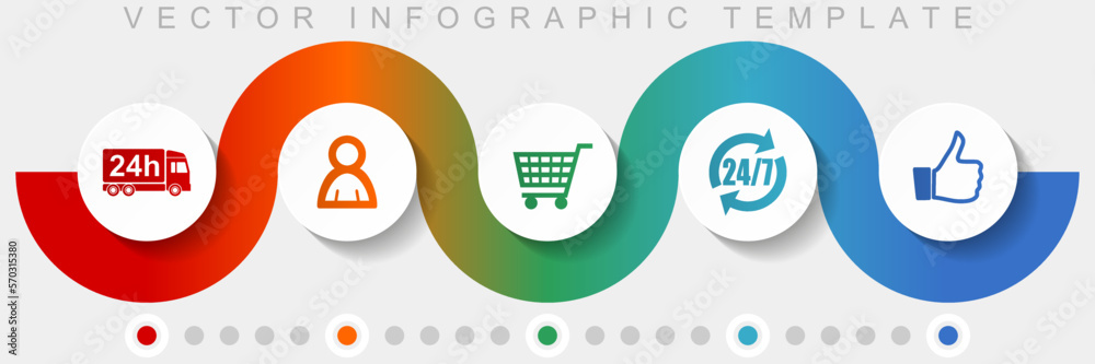 Poster shopping infographic vector template with icon set, miscellaneous icons such as 24h delivery, custom