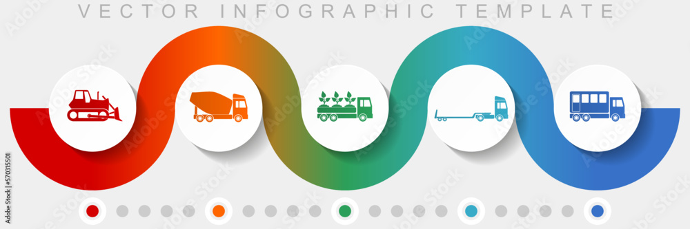 Poster transport infographic vector template with icon set, miscellaneous icons such as bulldozer, concrete