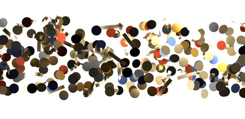 Multicolored paper confetti on transparent background. Realistic confetti flying. Colorful scattered items to holiday decorations.