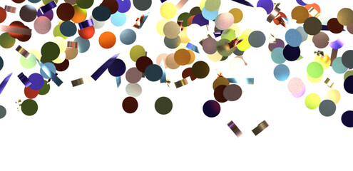 Multicolored paper confetti on transparent background. Realistic confetti flying. Colorful scattered items to holiday decorations.
