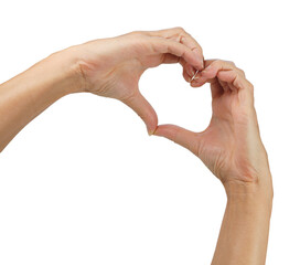 Female hands making a heart shape isolated transparent png file 
