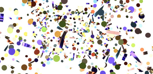 Multicolored paper confetti on transparent background. Realistic confetti flying. Colorful scattered items to holiday decorations.