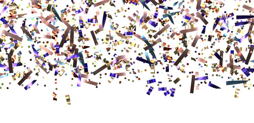 Multicolored paper confetti on transparent background.